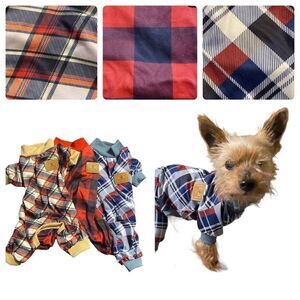 Lightweight Stretchy Plaid Dog Pajamas One Piece Outfit